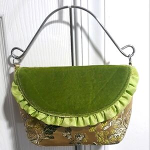 Yans NY Green and Gold Floral Women's Mini Hand Bag